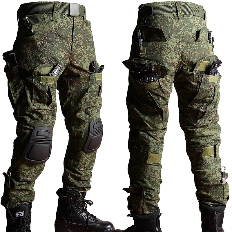 Ru Camo ชุดยุทธวิธีสำหรับผู้ชาย, เสื้อยืดแขนยาวระบายอากาศกลางแจ้ง + กางเกงคาร์โก้หลายกระเป๋าตรงชุด2ชิ้นชุดฝึกซ้อมต่อสู้