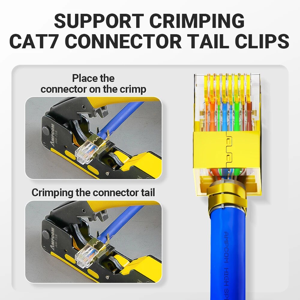 AMPCOM EZ-tipo RJ45 engarzado de red/corte LAN CAT8/7/6A/6/5E (STP/UTP/con clip de cola) y cable modular RJ11/12 TEL (AM-718)