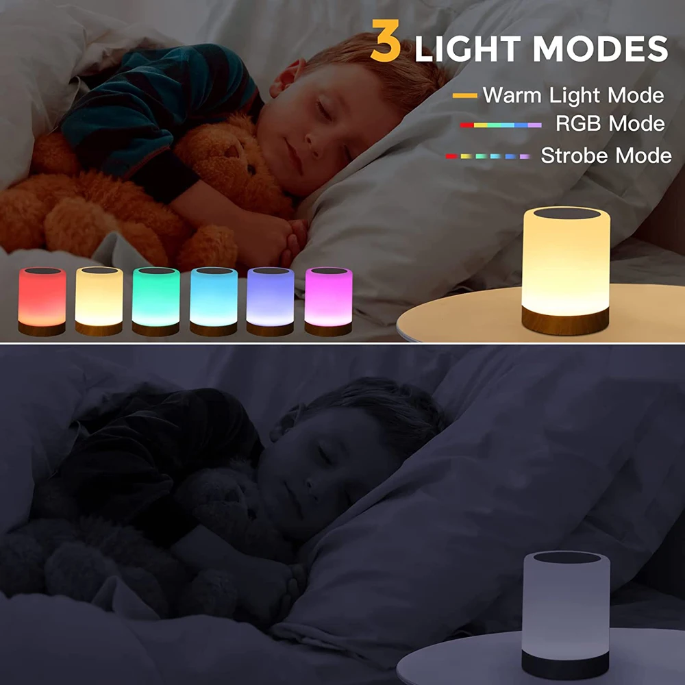 Lámpara táctil Lámpara de mesa LED Lámpara de noche Lámpara de mesa RGB Lámpara de dormitorio con sensor táctil Lámpara de escritorio portátil Luz RGB para regalos de niños