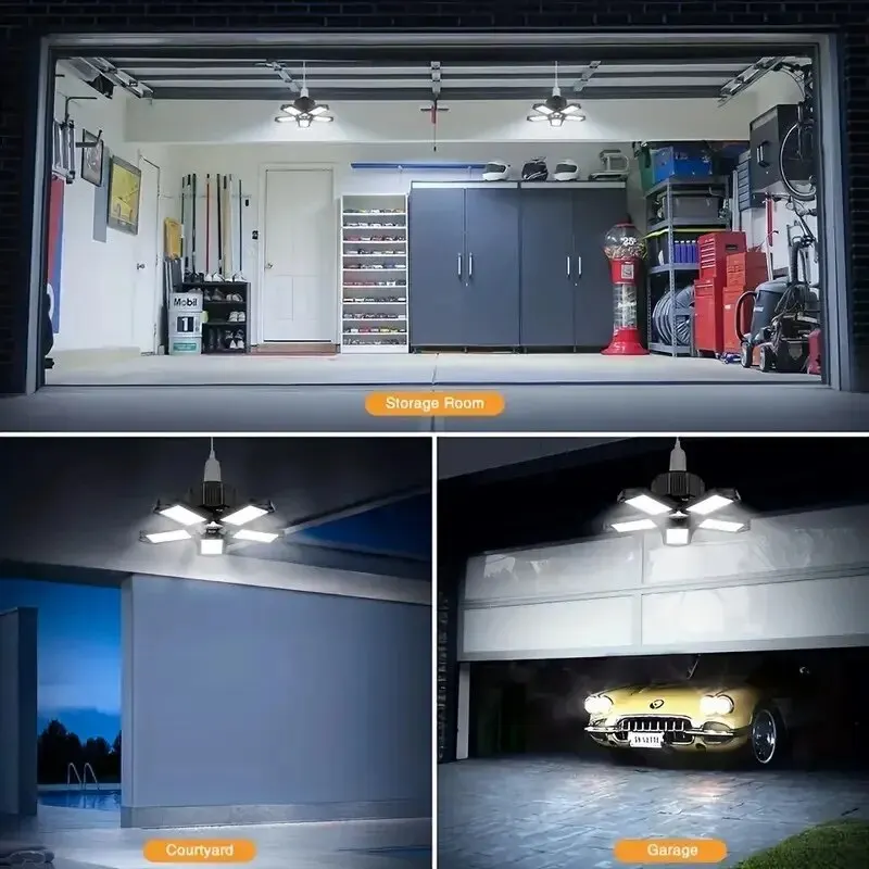 LED Garage Light Bulbs 45W 60W 80W10000LM Super Bright Garage Lighting LED Shop Light With Adjustable Panels, E27 Screw Socket