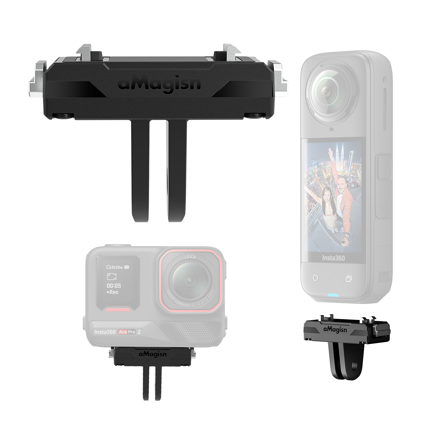 aMagisn Быстросъемное крепление для Insta360 X5 / X4 Air , пластиковое магнитное основание с надежным адаптером с защелкой  Аксессуары для камер