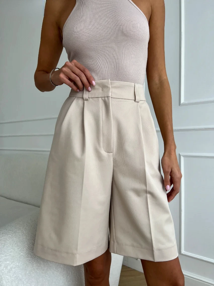 Wolfeel-pantalones cortos de cintura alta para mujer, Shorts informales holgados de pierna ancha, color sólido, Y2k