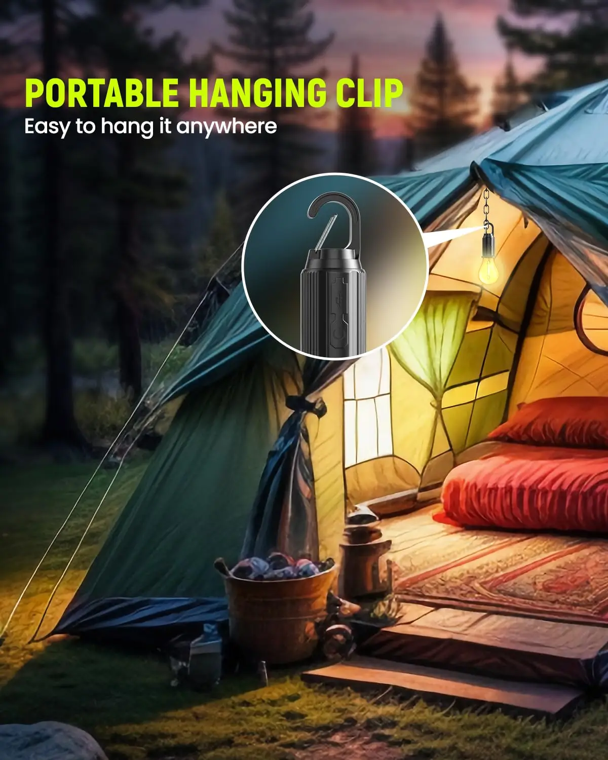 LED Camping Light Type-C 400mAh 100LM เต็นท์กันน้ําโคมไฟตะขอ 3 โหมดสําหรับเดินป่าตกปลาฉุกเฉินกลางแจ้ง