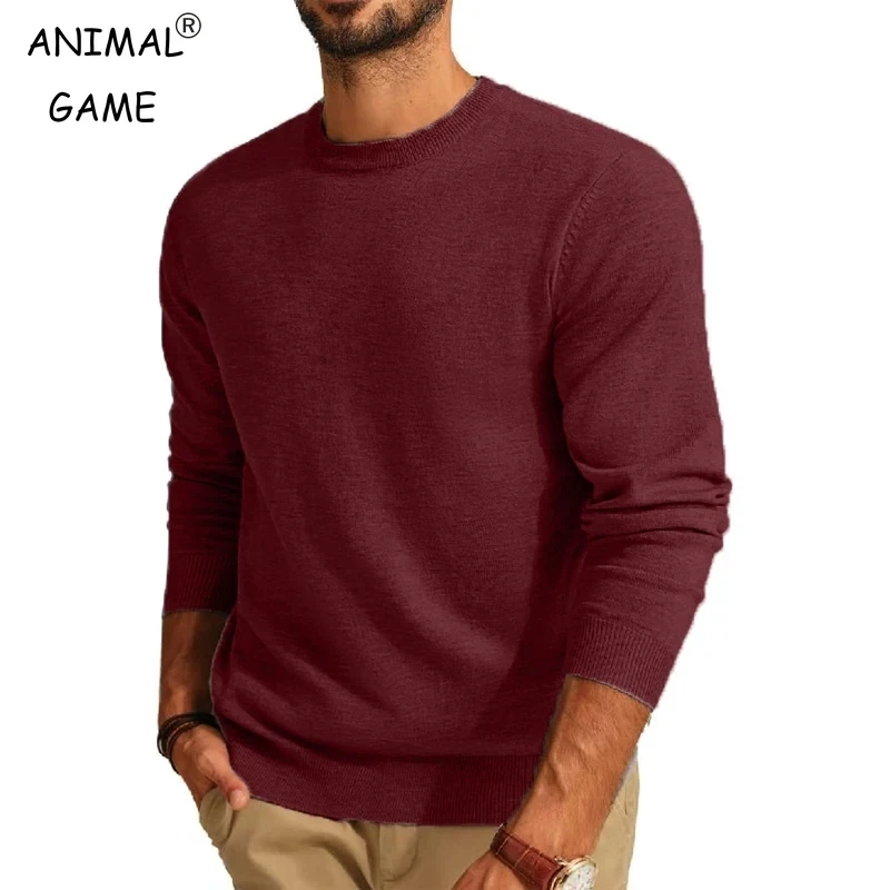 Herren Langarmpullover Rundhalsausschnitt Basic Leichte Strickpullover Hemden Herbst Warme Streetwear Outdoor Jogger Mäntel