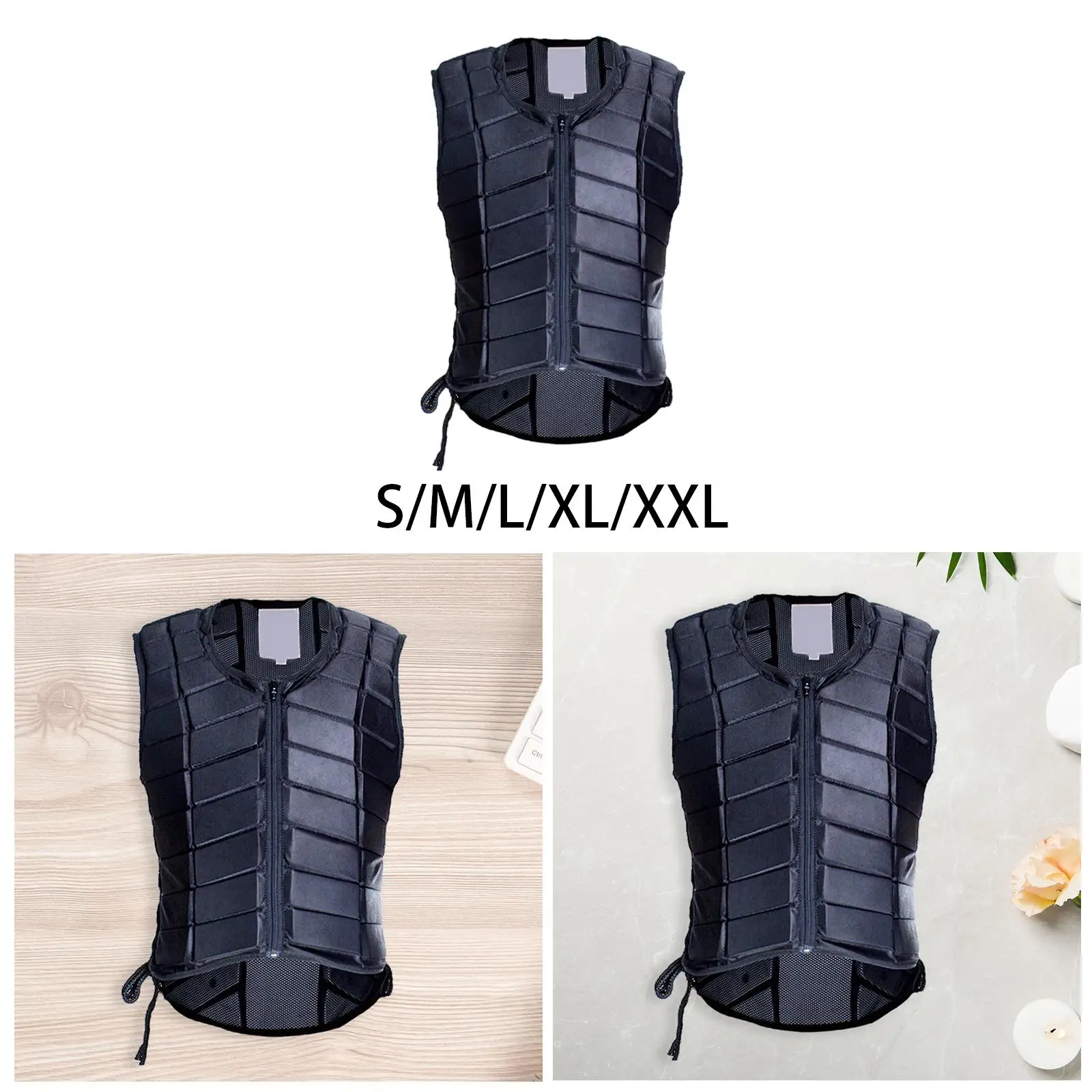Chaleco ecuestre Chaleco de equitación acolchado profesional Chaleco de equipo protector con cremallera negro