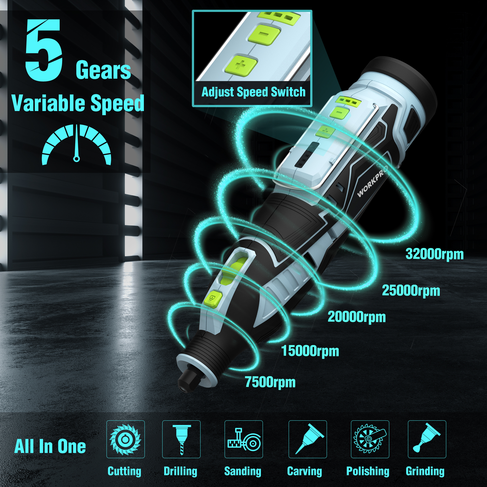 WORKPRO 12V Cordless Rotary Tool With Charger 5-speed 2.0Ah Mini Electric Grinder Machine Polishing Tools  & 114 Accessories