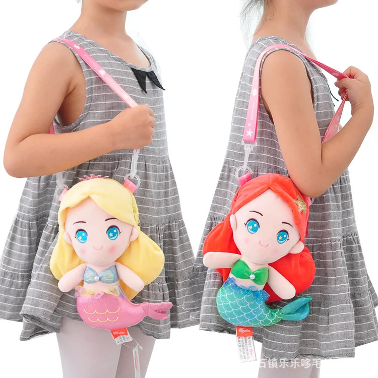 Cartoon Mermaid Fish Princess Little Bag Animal Boneca De Pelúcia Bonito Bolsa De Ombro Cruz Corpo Pequena Mudança Presente das Crianças