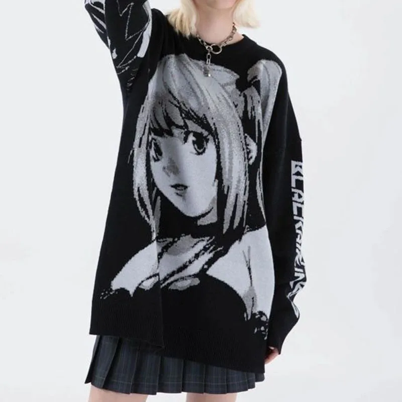 ผู้หญิงHip Hop Streetwear Harajukuเสื้อกันหนาวVINTAGEสไตล์ญี่ปุ่นอะนิเมะสาวถักผ้าฝ้าย 2023 เสื้อกันหนาวเสื้อผ้าหญิง