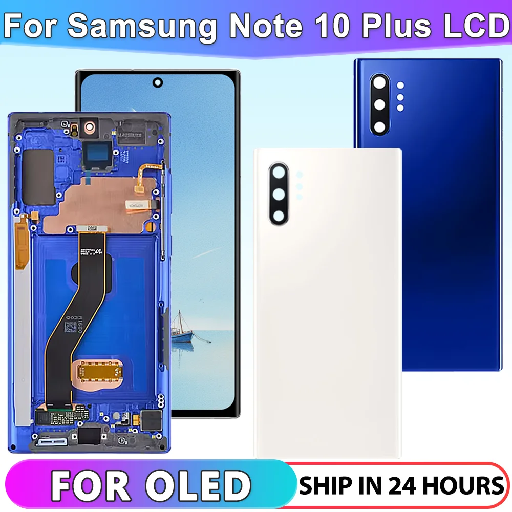 Schermo AMOLED Note 10 Plus per Samsung Galaxy Note10+ N975F Display LCD Touch Screen con cornice Supporto S Pen Impronte digitali