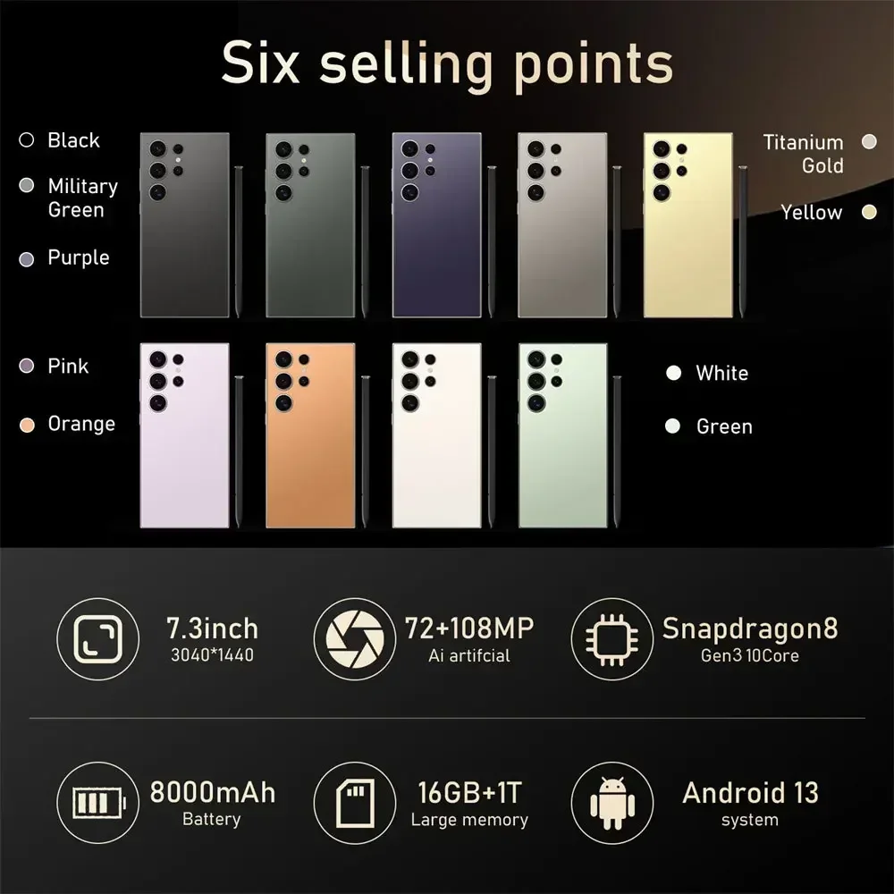 Original S24 Ultra Smartphone 7,3 ''5G Snapdragon 8 Gen 3 16GB + 1TB teléfonos móviles cara desbloqueada teléfono celular Android 14