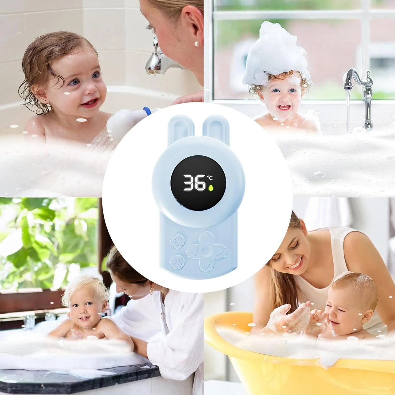 Justlang selo azul banheira do bebê chuveiro água led termômetro sensor de temperatura seguro do bebê flutuante à prova dwaterproof água dos desenhos animados do bebê