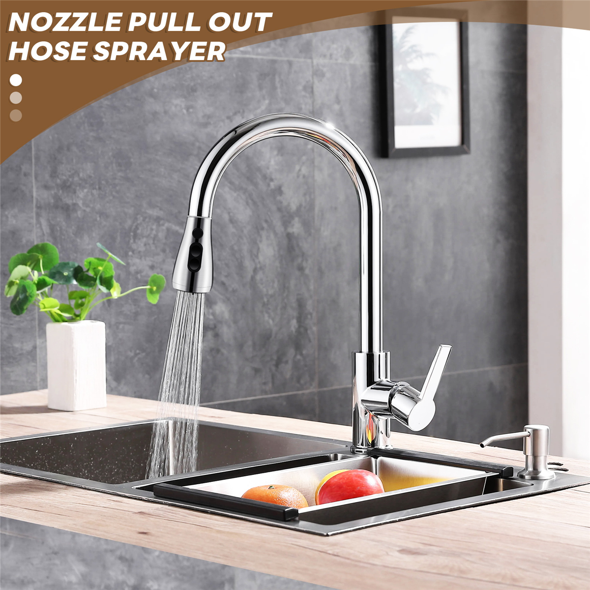 ABFA Kitchen Sink Pull Down Faucet Spray Head Nozzle Pull Out Hose Sprayer Replacement Part Faucet Head - Brushed Nickel