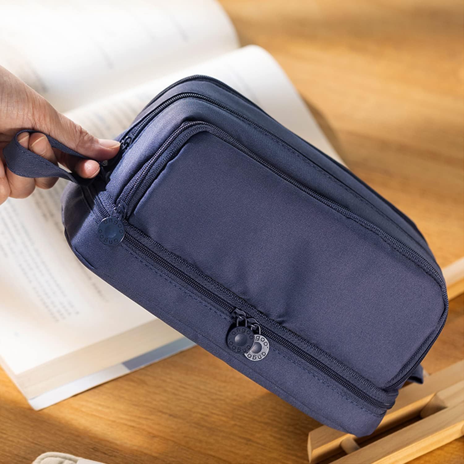 Black Pencil Bag High Capacity Pen Case Solid Color Ruler Canvas Pouch School Supplies Gift Holder Storage 2 Layers Organizer IN