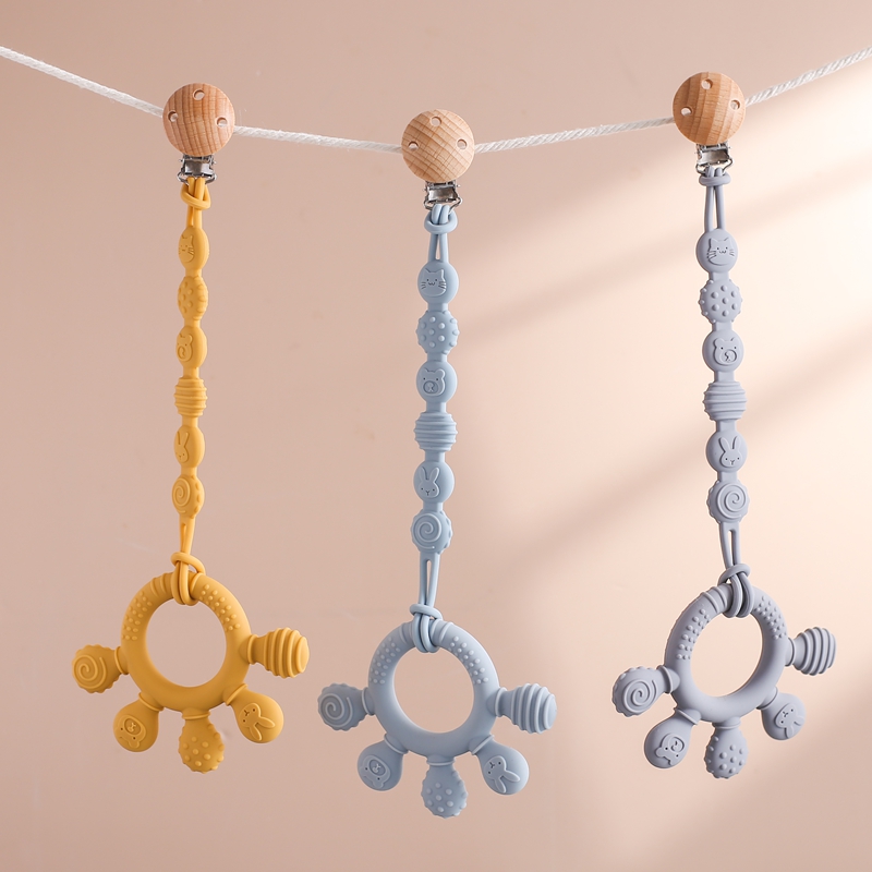 ไม้บีช Pacifier คลิปซิลิโคน Teether ชุดโซ่ Anti-DROP Pacifier CHAIN เด็กอุปกรณ์เสริมจุกนมผู้ถือ Dummy ผู้ถือของขวัญ