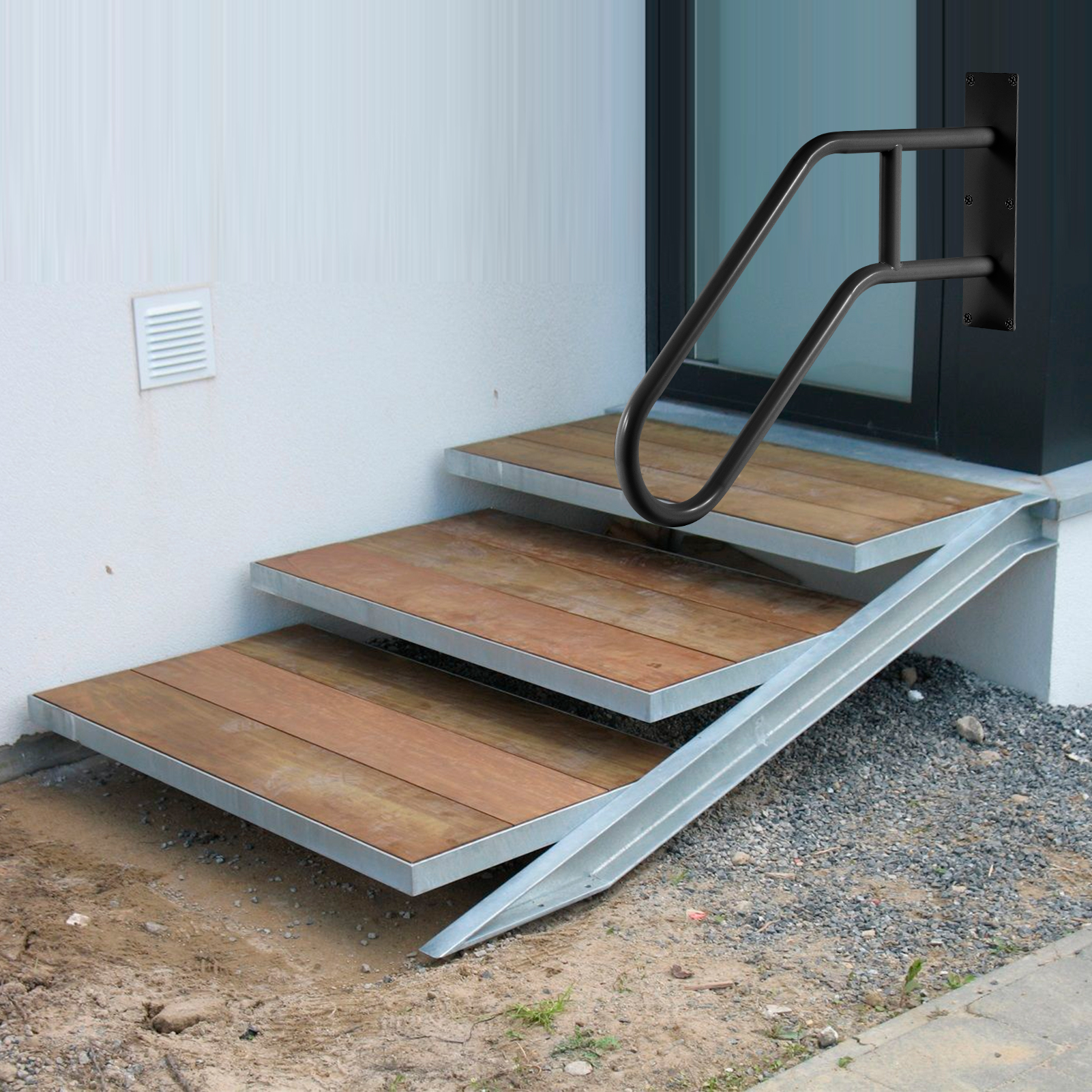 2Pack Hand Rails for Outdoor Steps, 22.8in U-Shape Wall Mount Stair Railing for 1 to 3 Steps Stairs