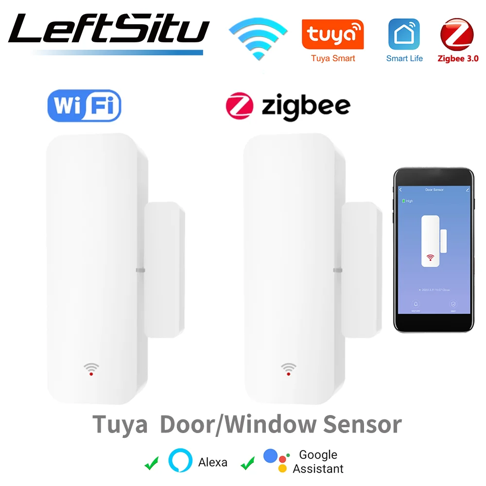 Tuya WiFi Zigbee Умный датчик двери и окна Умный дом Детекторы открытия/закрытия Датчик окна Smart Life работает с Google Home Alexa