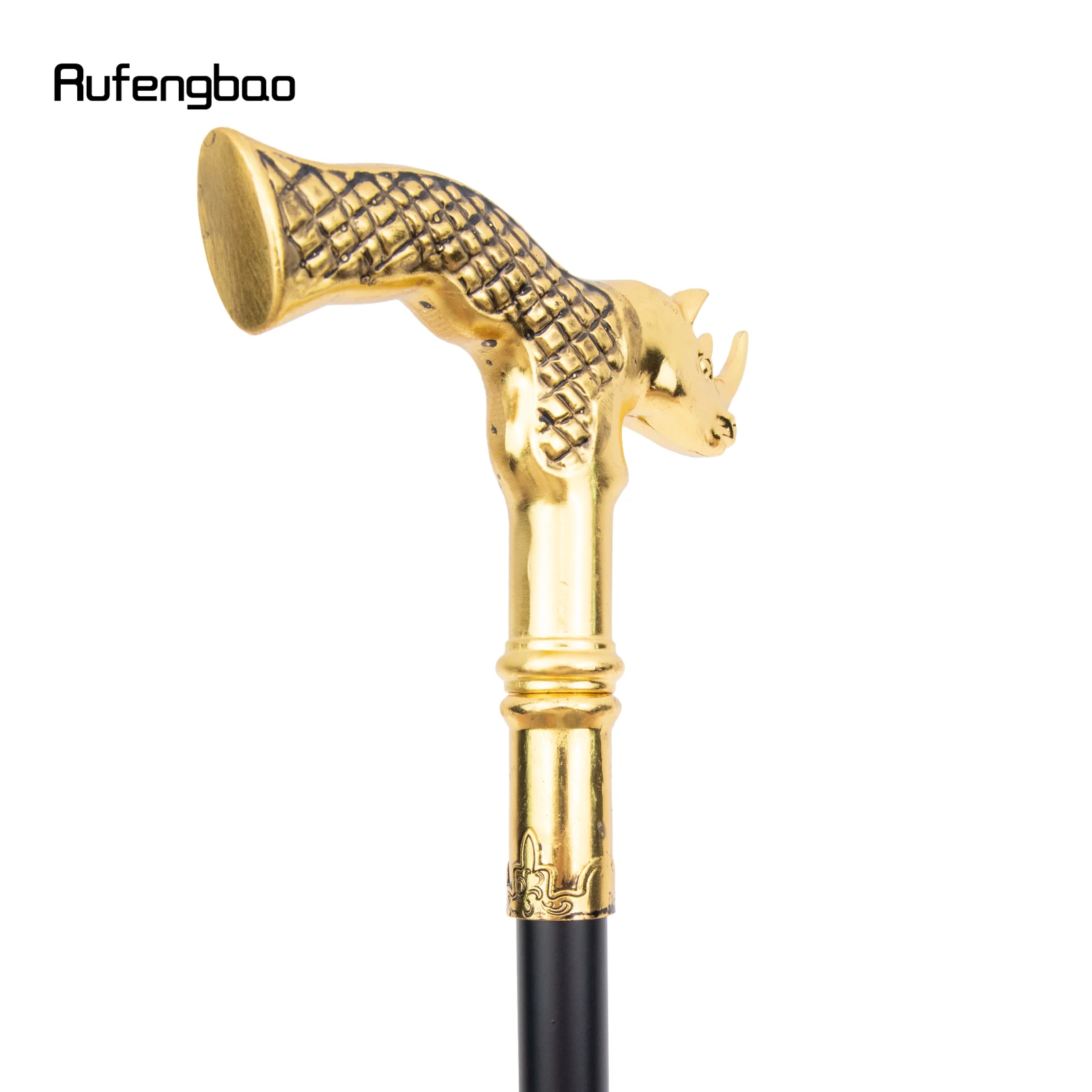 Goldener Nashorn kopf Gehstock mit versteckter Platte Selbstverteidigung Mode Rohr platte Cosplay Crosier Stick 91cm