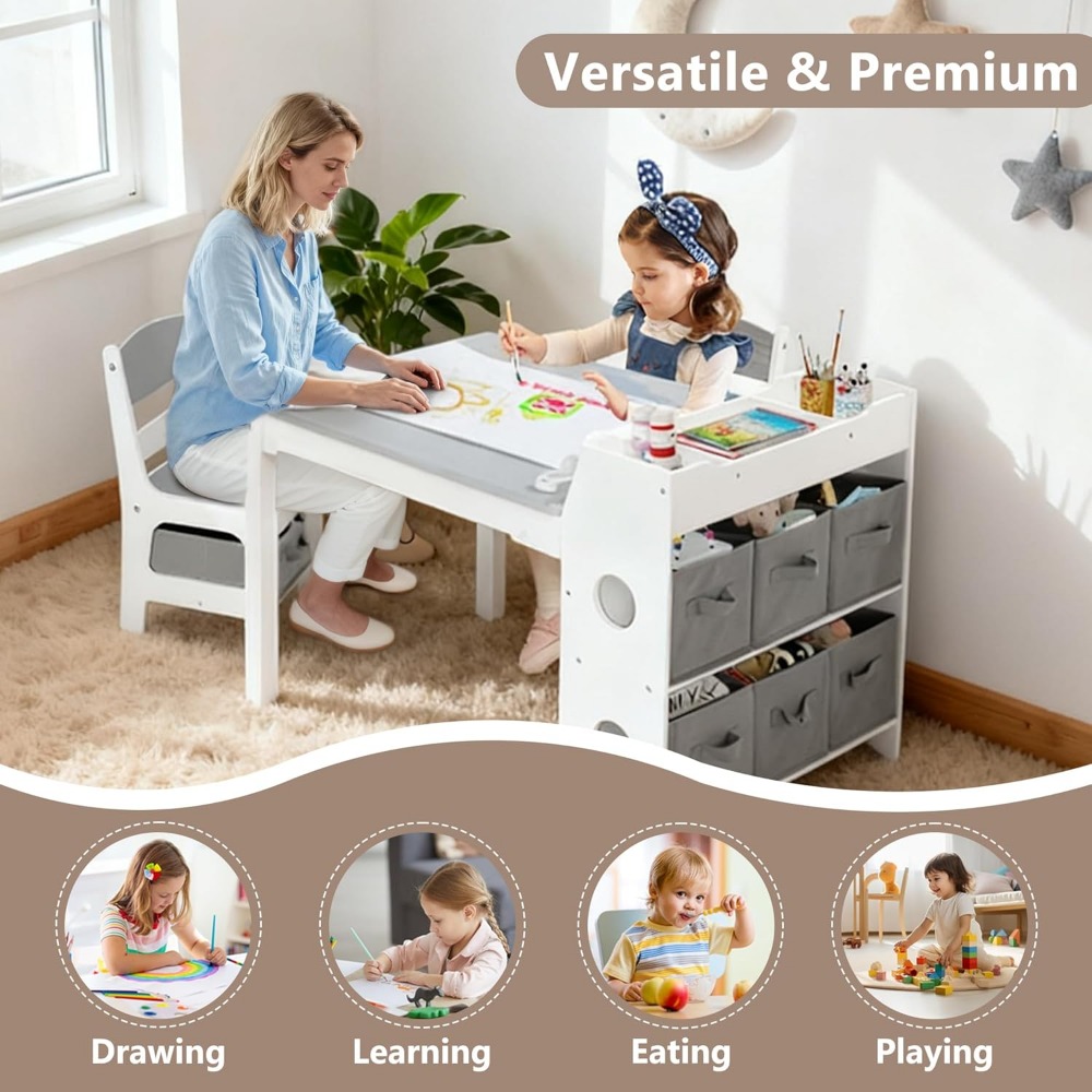 Children's Wooden Art Table and Chair Set for Toddlers - Ideal for Drawing, Reading, Studying, Crafting, and Play