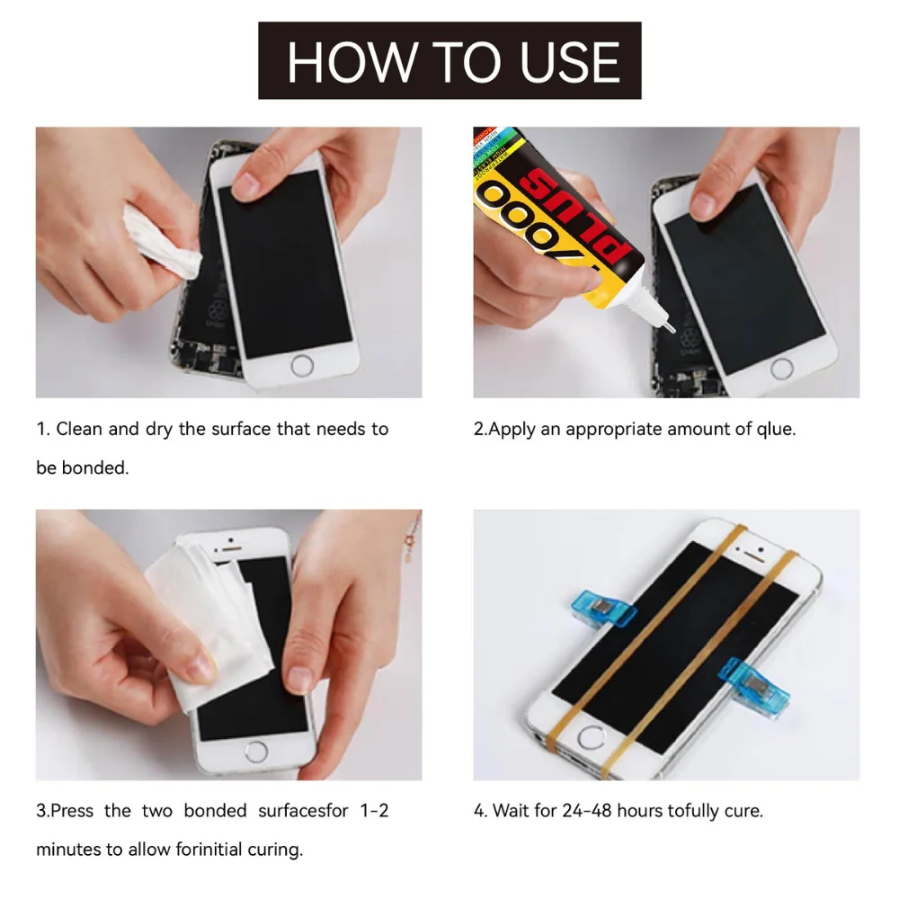 FIXWANT Black Glue T7000 PLUS Cellphone Tablet Battery Cover Computer Repair Adhesive Shoes Repair Glue With Applicator Tip