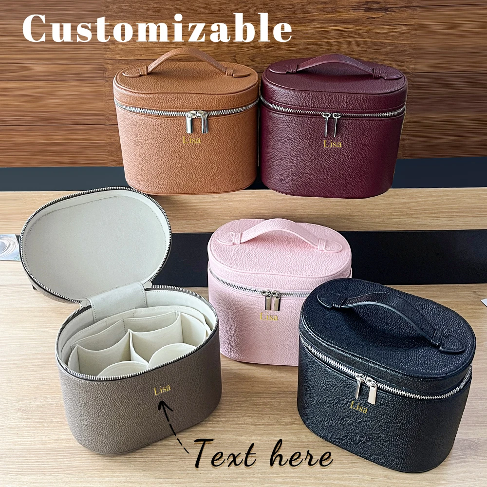 Caja de cosméticos de cuero PU de gran capacidad con caja de almacenamiento interna, nombres y letras personalizables, bolsa de cosméticos portátil de viaje