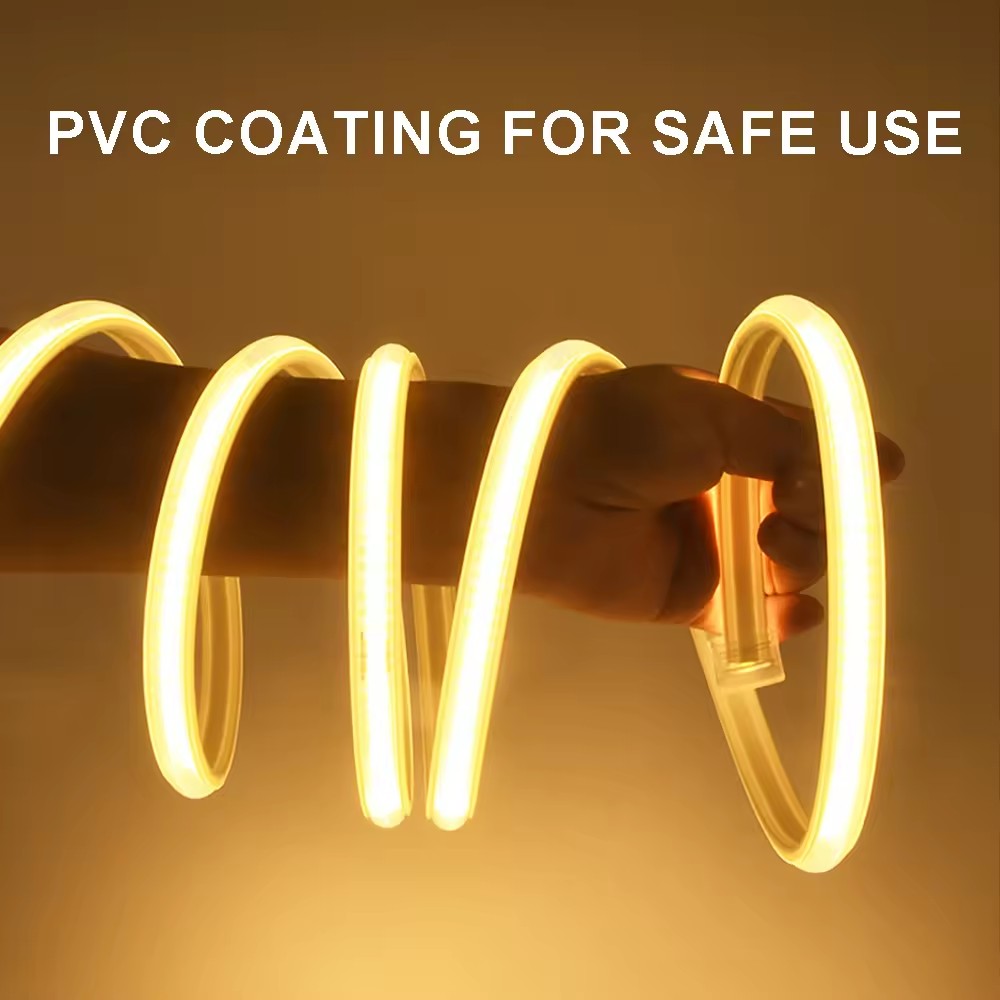 220V COB LED Strip พร้อมปลั๊กไฟ EU ไฟ LED สําหรับห้องนอนห้องครัว, กันน้ํากลางแจ้งริบบิ้น LED เทป