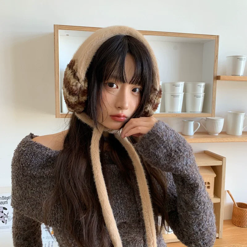 Cache-oreilles coréen en peluche tricoté à la main pour femmes, rose doux, voyage d'automne et d'hiver pour garder au chaud et polyvalent, accessoires pour cheveux