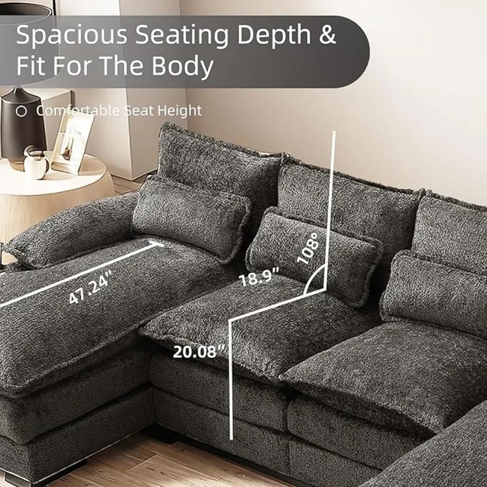 110"Sectional Sofa Couch for Living Room,Modern Chenille U-Shaped Couch,Comfy Modular Sofa Sleeper w Double Chaise Memory Foam