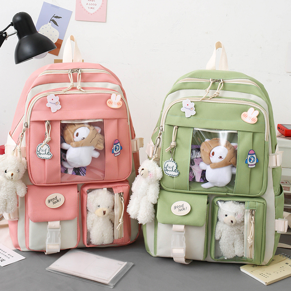 5ชิ้นเซ็ต tas ransel anak perempuan คาวาอี้สำหรับนักเรียนกระเป๋านักเรียนเด็กสาววัยรุ่นกระเป๋าหนังสือกระเป๋าใส่ดินสอกระเป๋าเป้สะพายหลังสำหรับเดินทางของผู้หญิง