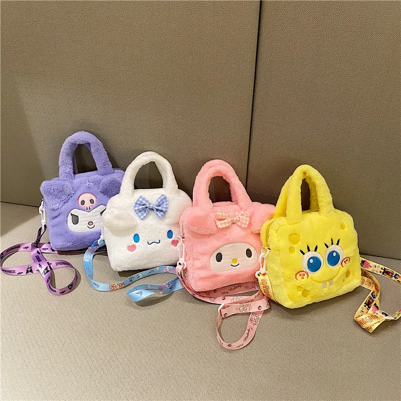 Borsa in peluche Kawaii Kuromi Cinnamoroll Melody Cartoon Anime Borsa a tracolla Borse portaoggetti da viaggio per cosmetici Regali per ragazze da donna