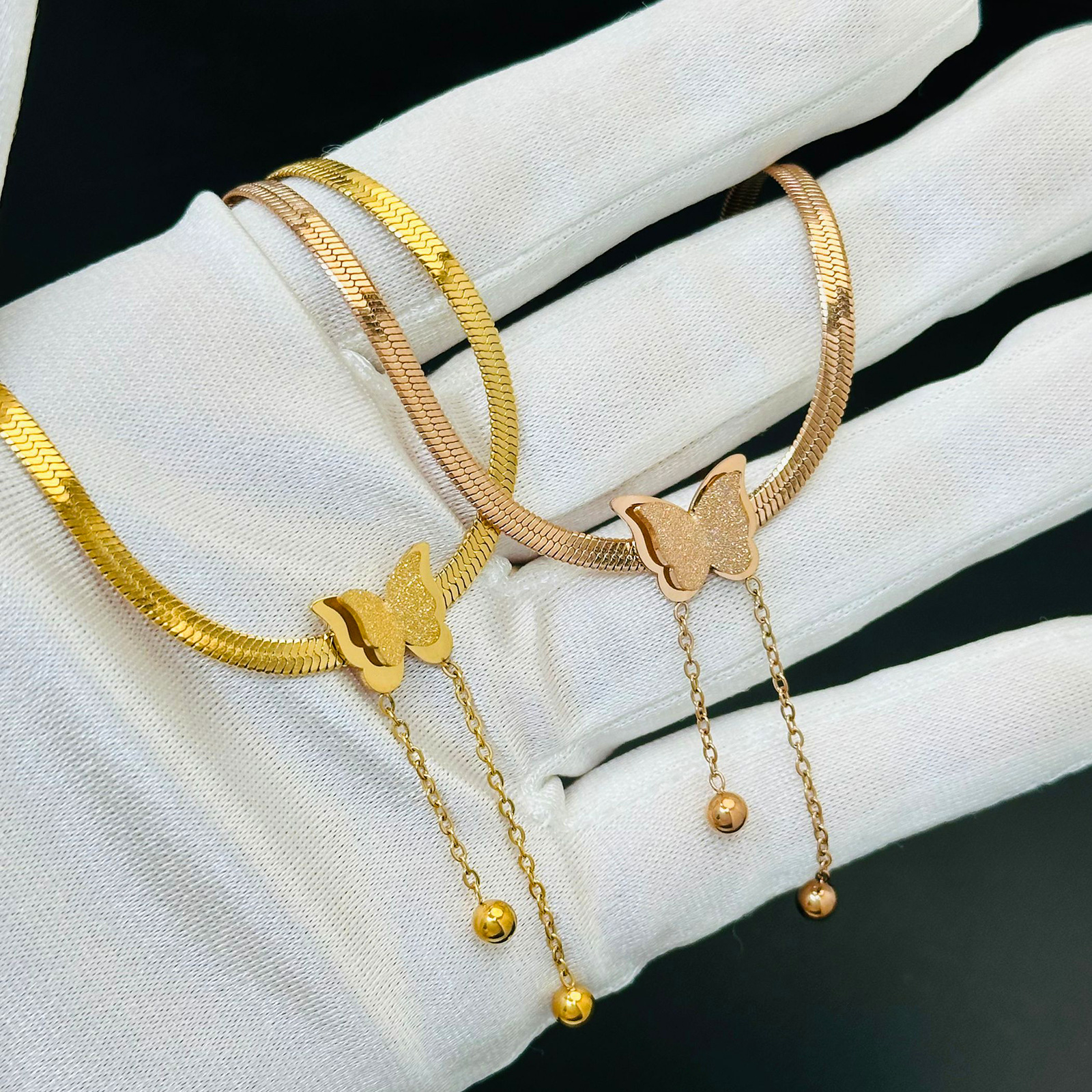 여성용 다층 빈티지 나비 목걸이, 골드 컬러, 316L 스테인레스 스틸 블레이드, 뱀 체인 참 초커, 쥬얼리 선물