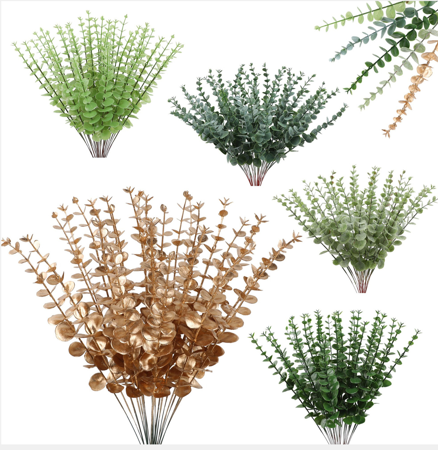 Simulación de flor Artificial, eucalipto dorado, flor seca Extra grande, flor de plástico, accesorio para el hogar, decoración de plantas verdes
