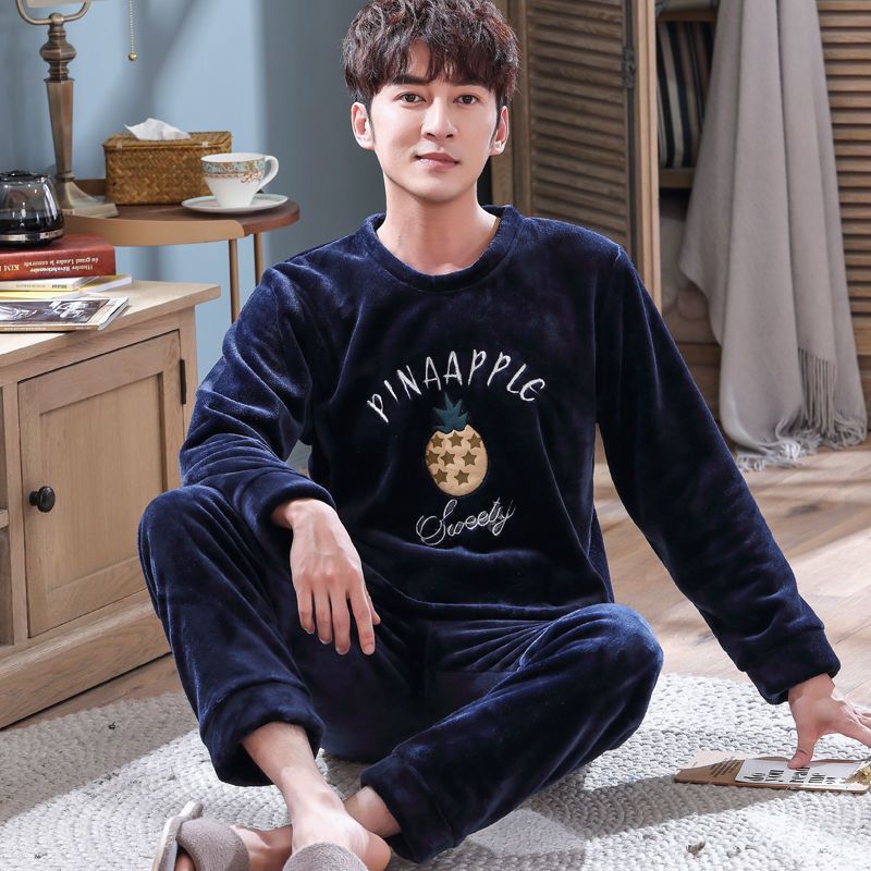 Pyjama d'hiver pour hommes, costume de maison en molleton de corail chaud à manches longues, modèles de printemps, d'automne et d'hiver en flanelle pour hommes, nouvelle collection