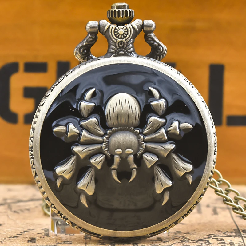 Steampunk Vintage brązowy zwierzęcy pająk kwarcowy zegarek kieszonkowy naszyjnik wisiorek łańcuszek z zegarem mężczyźni kobiety łańcuszek prezent