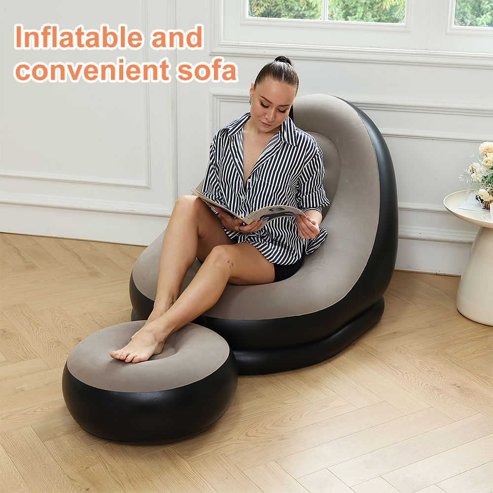 Inflatable Leisure Sofa Lazy Sofa Set  With Foot Pedal Outdoor Foldable Recliner Bed Fluffy Seat Bedroom Chair