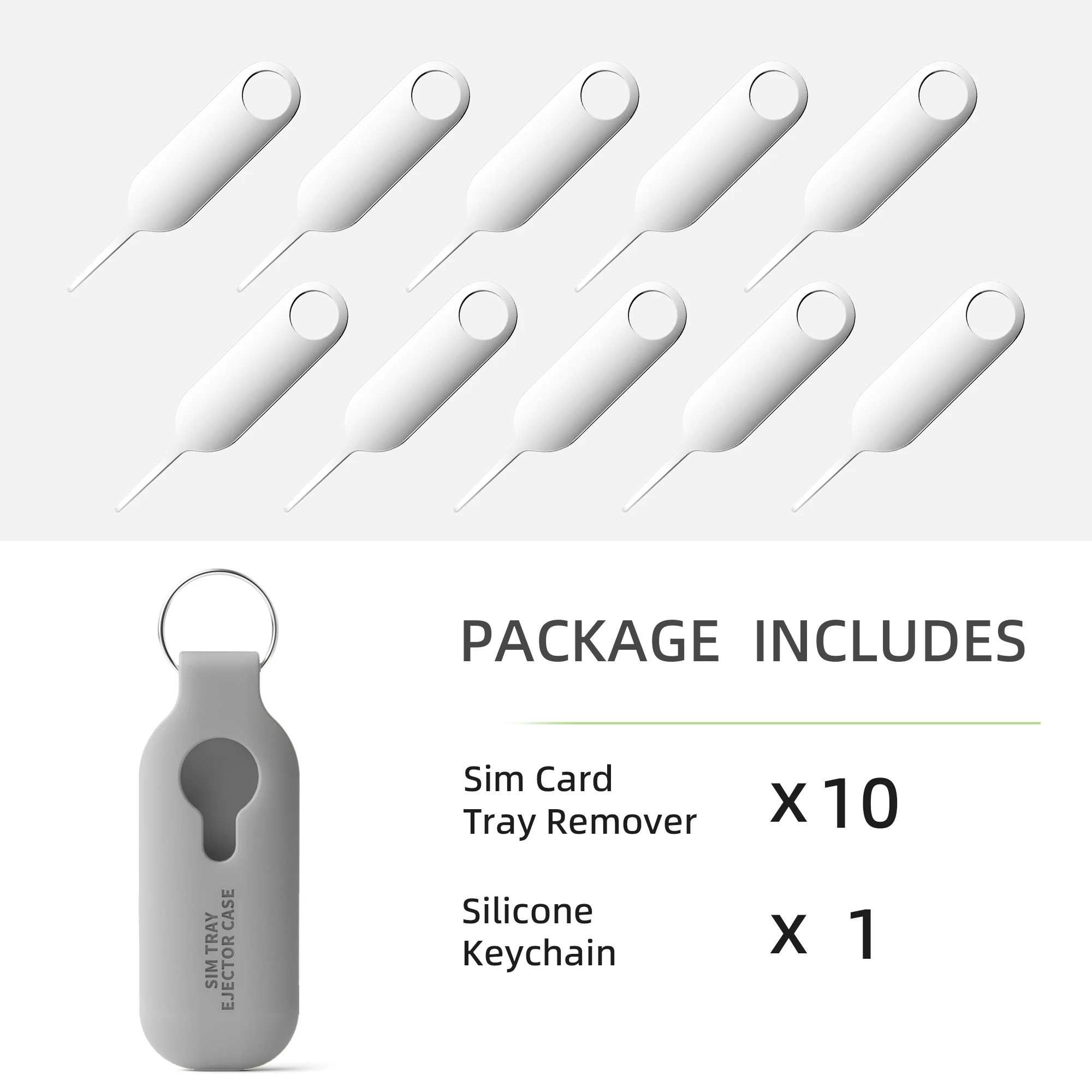 10 Pack SIM Card Tray Eject Pin Removal Tools ,Suitable for All iPhone,Samsung and Other Smart Phones，grey