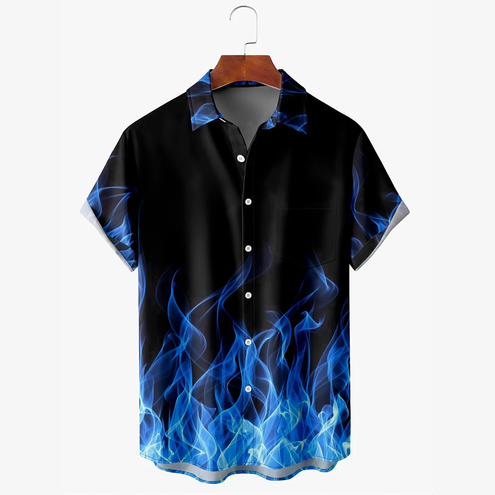 เปลวไฟผู้ชายเสื้อ 3dแฟชั่นฤดูร้อนวินเทจเปลวไฟสีแดงเสื้อฮาวายชายฤดูร้อนแขนสั้นขนาดใหญ่เสื้อสําหรับชาย 2023