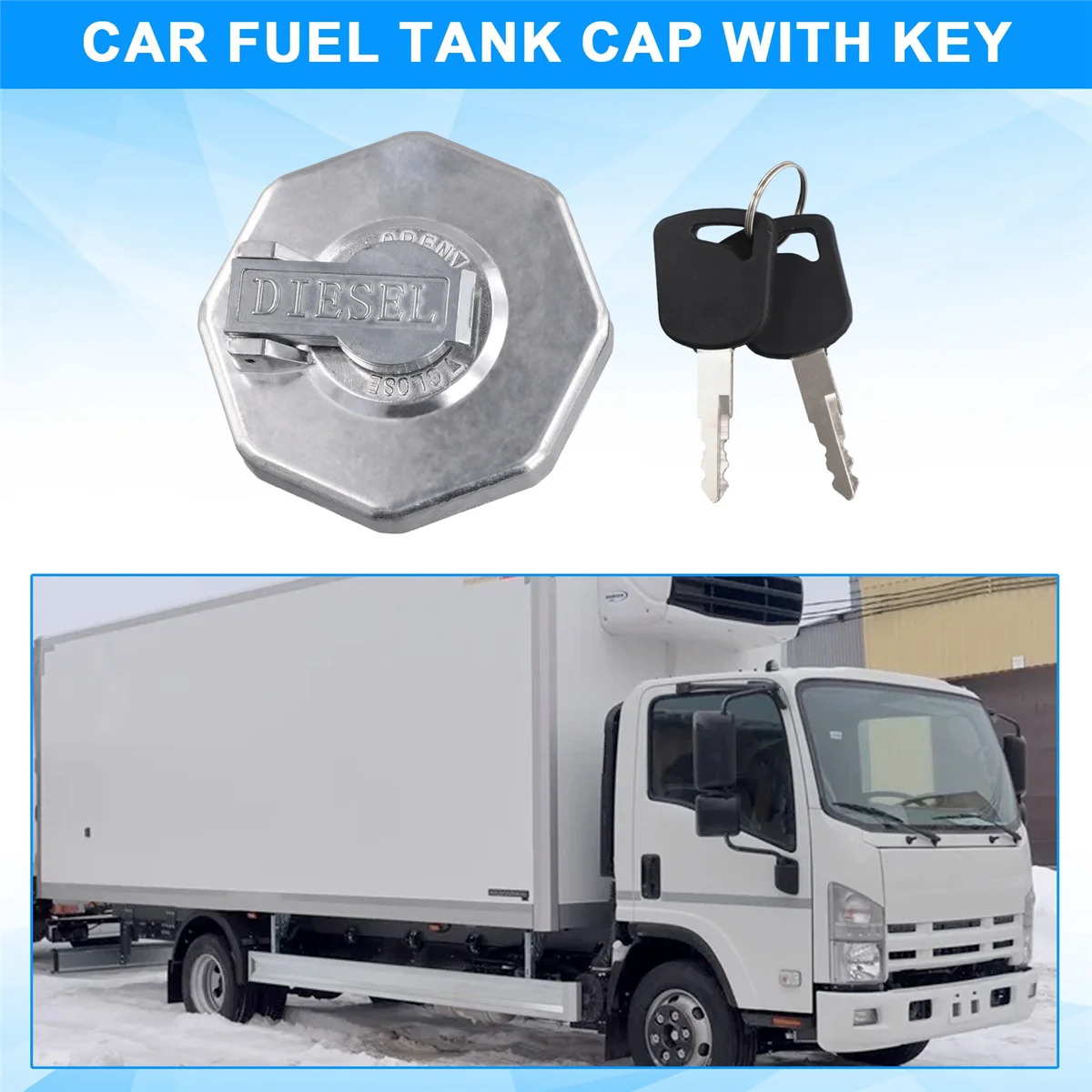 Samochodowy korek wlewu paliwa z kluczem do ISUZU ELF NPR NQR 4HK1 8- 98146010 -0 8- 98088982 -0 Srebrny