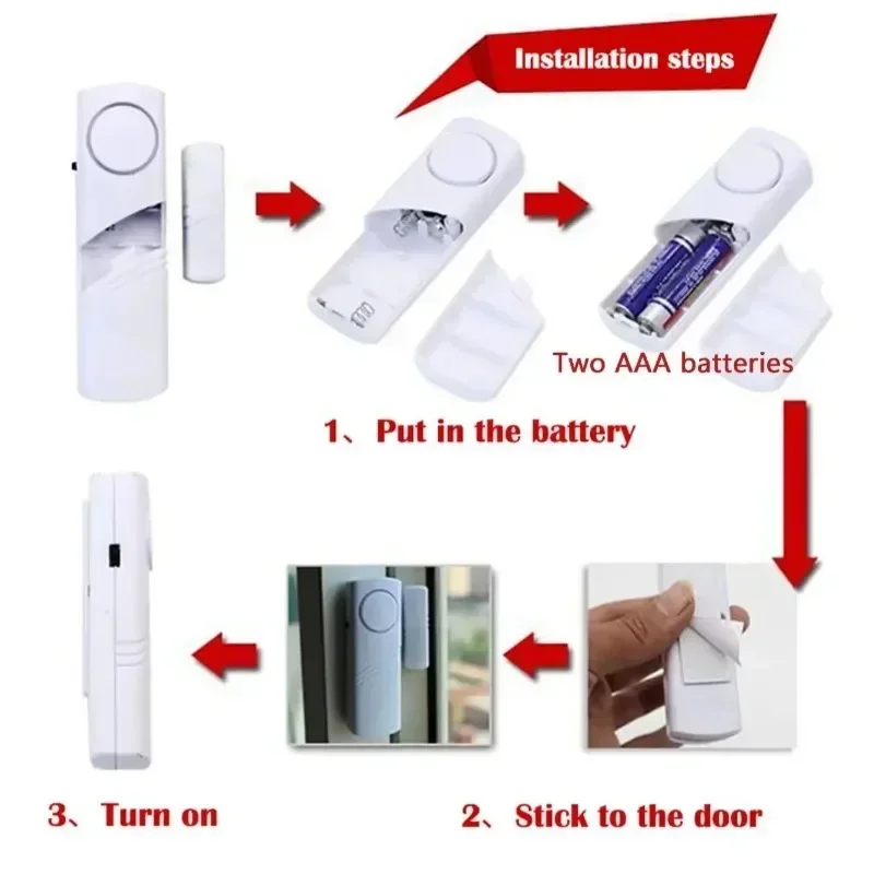 2 pces/1 conjunto-sem fio janela da porta sensor magnético detectores de alarme sistema de alarme de segurança em casa
