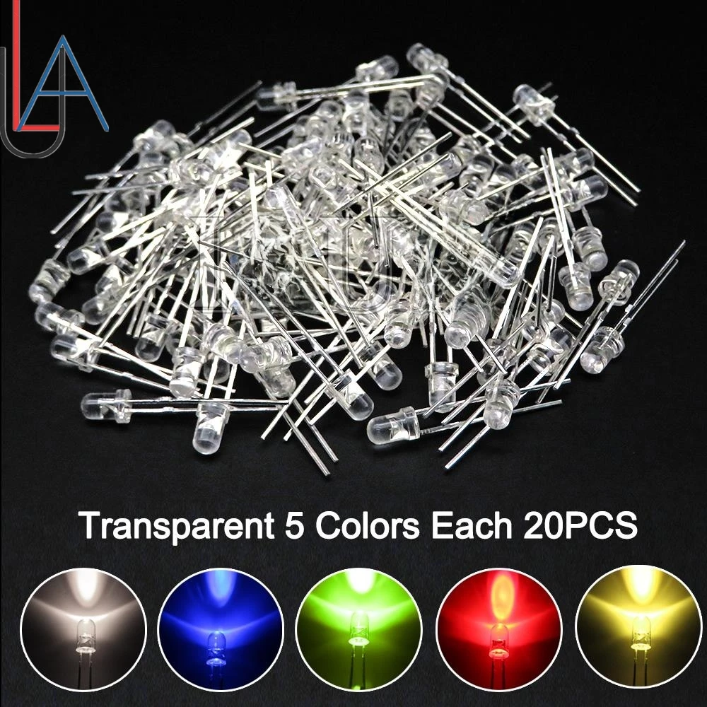 100PCS LAUBEI 5mm LED 다이오드 F5 모듬 키트 흰색 녹색 빨간색 파란색 노란색 오렌지 핑크 보라색 따뜻한 흰색 DIY 발광 다이오드