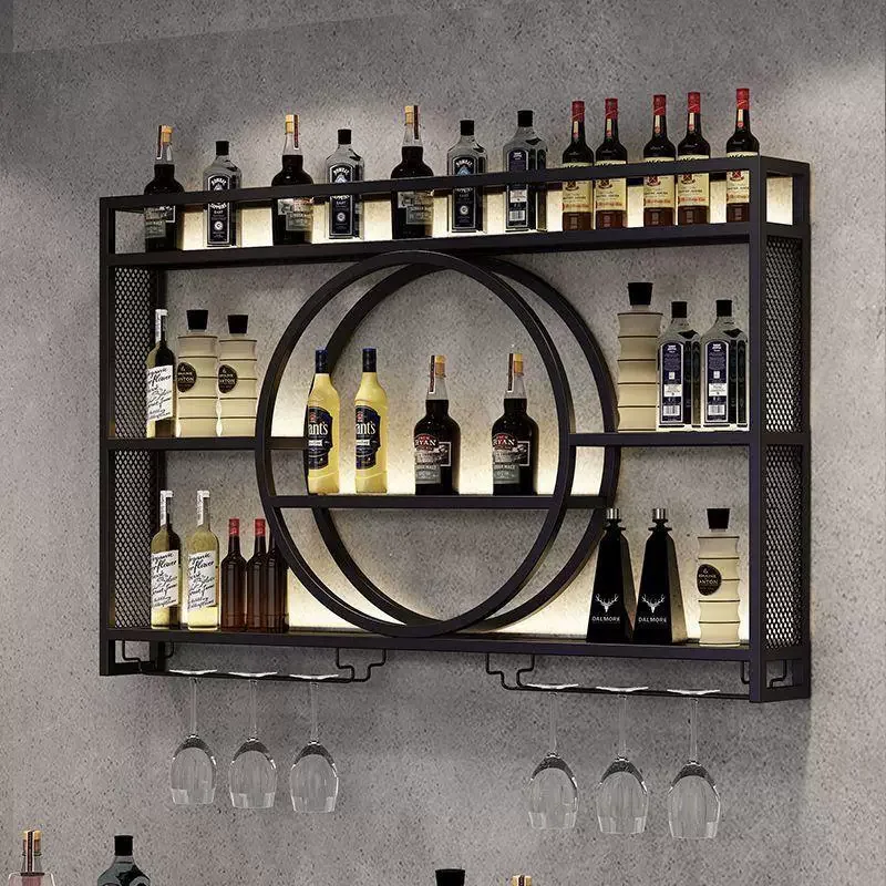 Iron Bar Counter,Wine Rack,Wall Mounted Wine Cabinet, Wall Mounted Bar, Red Wine Restaurant, Wall Mounted Bottle Display Cabinet