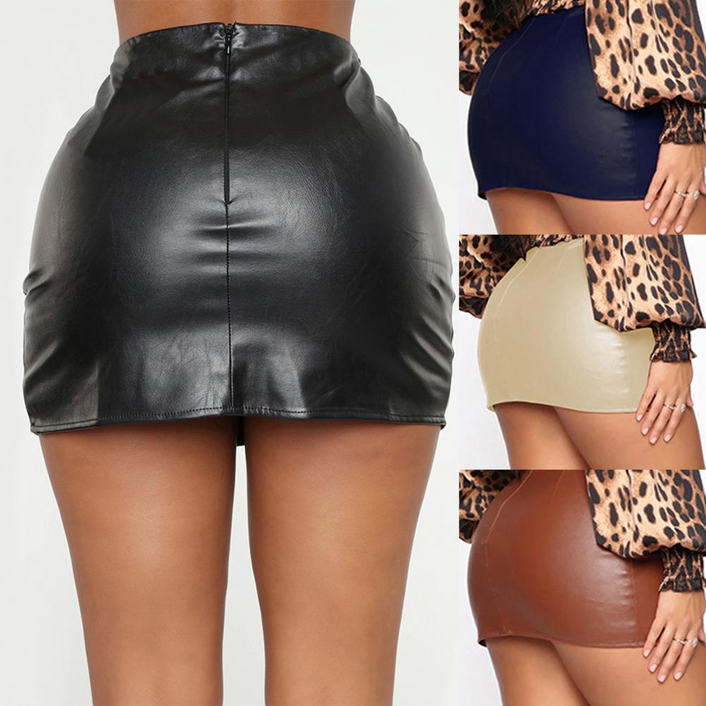 Vrouwen Lederen Nacht Clubwear Rokken Zomer Pure Kleur PU-leer Rits Sexy Hip Lederen MIni Rokken Faldas Mujer Moda 2022