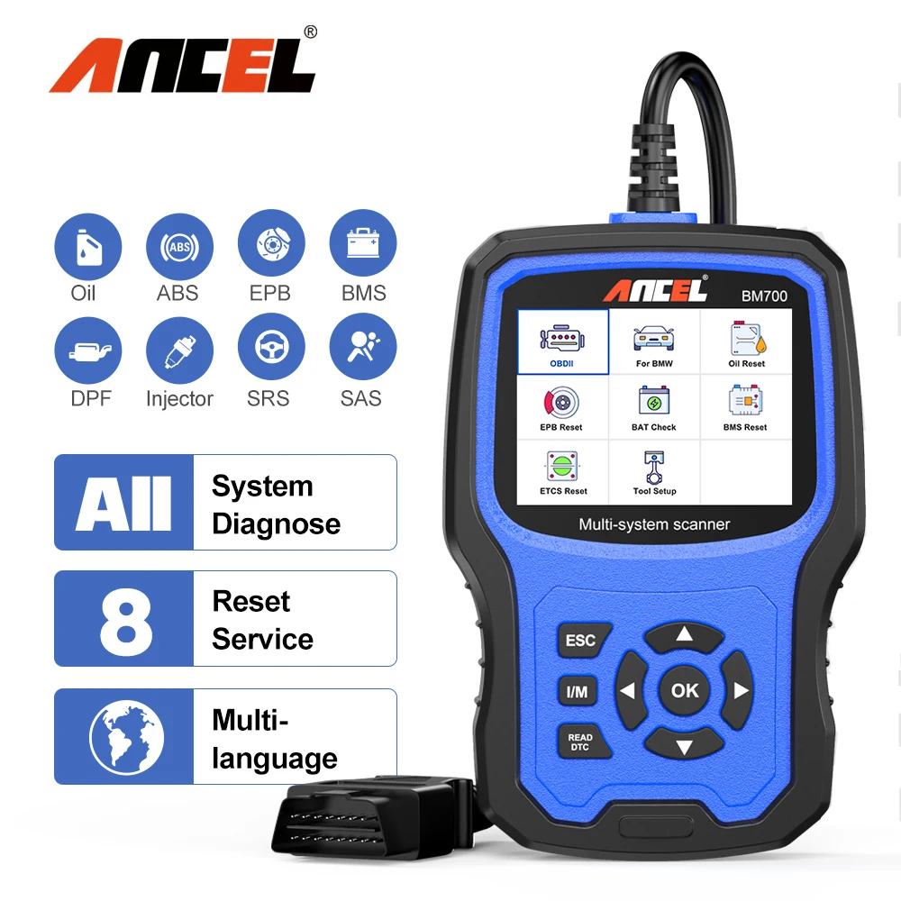 ANCEL BM700 Volle System Diagnose Werkzeug OBD2 Scanner Injektor Codierung EPB SAS Airbag ABS Öl Reset Automotive Code Reader Für BMW