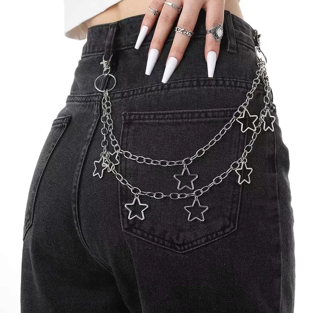 Estrela dupla camada corrente de cintura dos homens decorativo calça corrente jeans calças correntes hip hop rock corrente punk retro cinto corrente