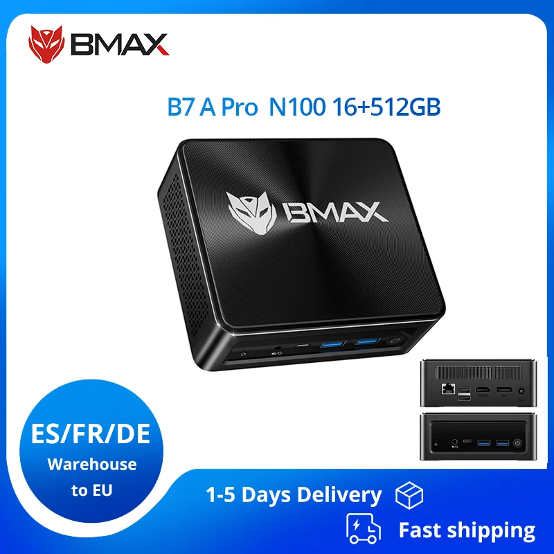 BMAX B7A Pro Mini PC Procesor AMD Ryzen 5 7430U Grafika AMD Radeon 16 GB RAM 512 GB SSD Windows 11 USB HDMI Type-C mini PC