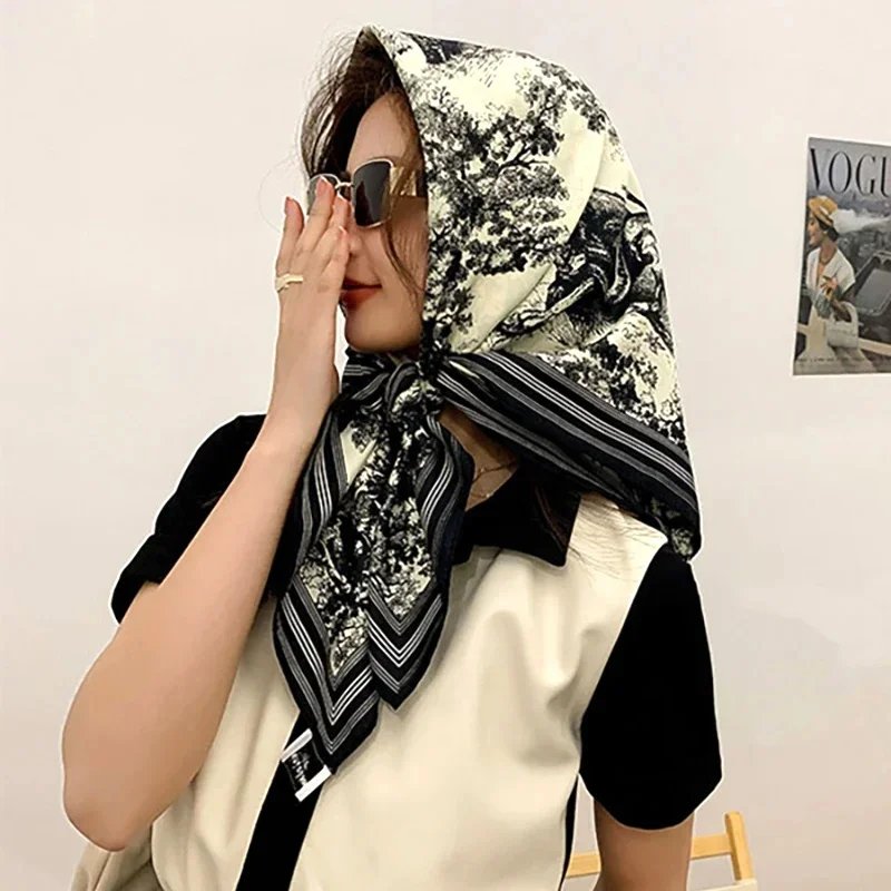 Frühlingsschal Damen Luxus-Design-Schal Seide Glatter Schal Weicher muslimischer Stirnband-Schal Strand 90x90cm
