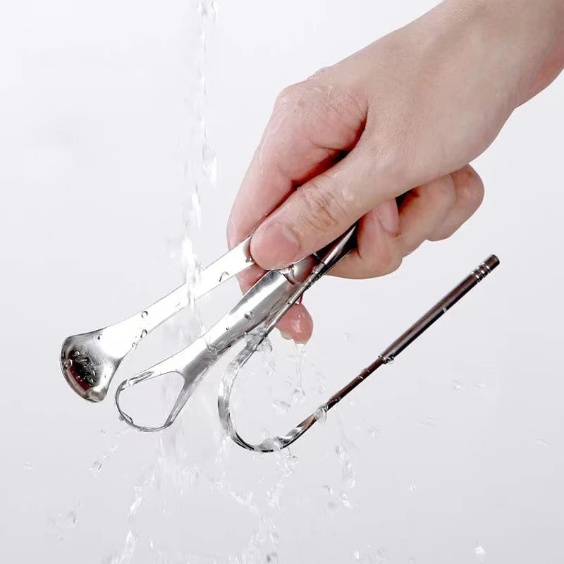 1 pz Raschietto per lingua Pulitore Strumenti per la pulizia della lingua in acciaio inossidabile Lavabile Scrubber per lingua Accessori per strumenti per l'igiene orale