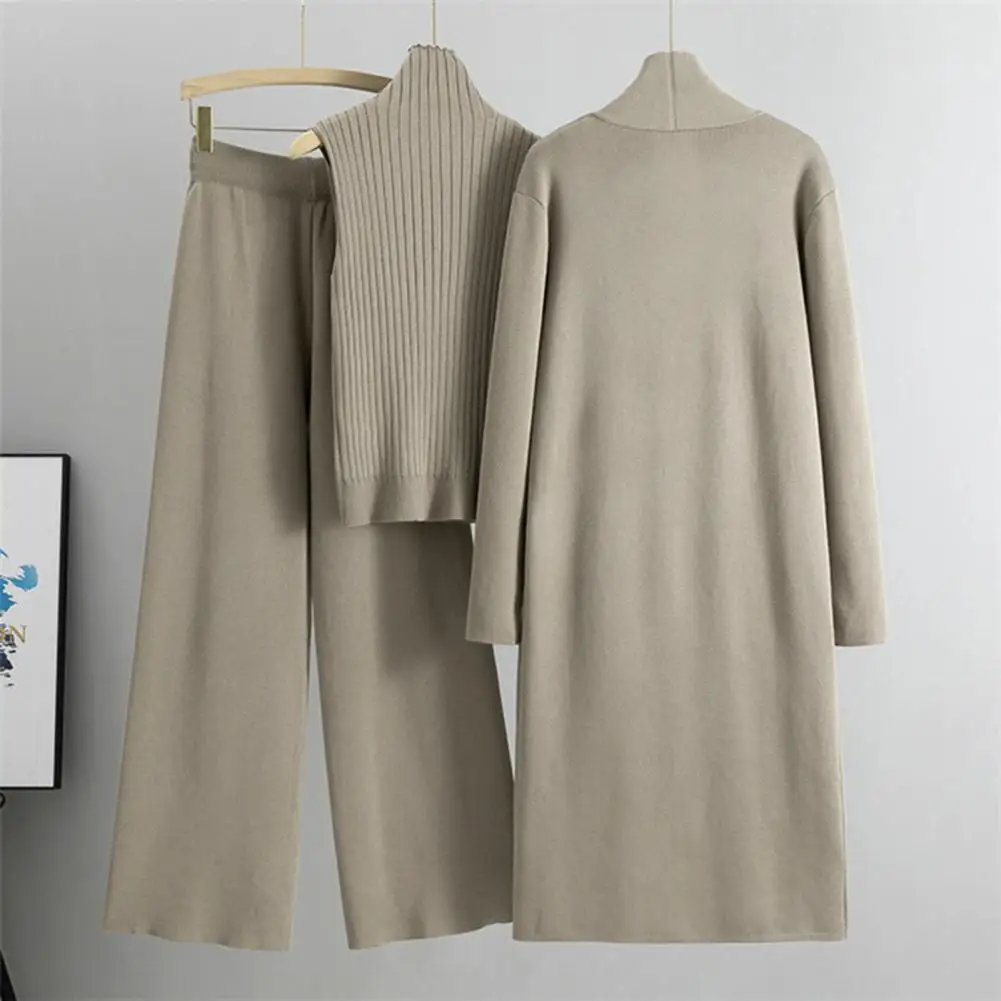 女性用ノースリーブセーターとパンツのセット,ニットカーディガン,タートルネックベスト,ミドル丈,2ピースセット,秋冬