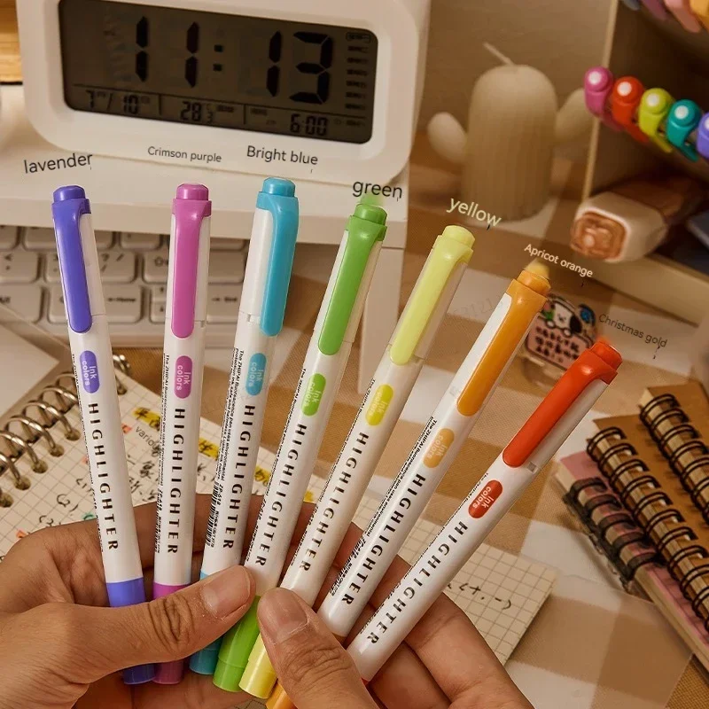 5 สี/กล่อง Double Headed Highlighter ชุดปากกาเรืองแสงวาด Markers Highlighters ปากกา Art ญี่ปุ่นน่ารัก Pastel เครื่องเขียน