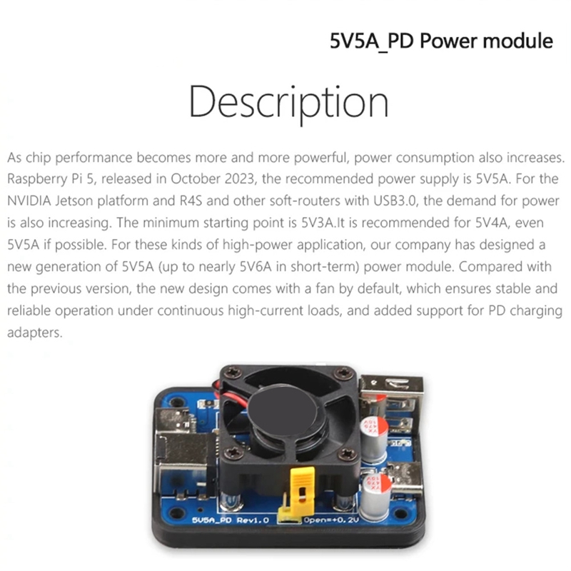 5V 5A PD โมดูลสําหรับ Raspberry Pi5 USB-C และ USB-A Dual Port โมดูลสนับสนุน USB-C PD หรือ DC5.5 อินพุต