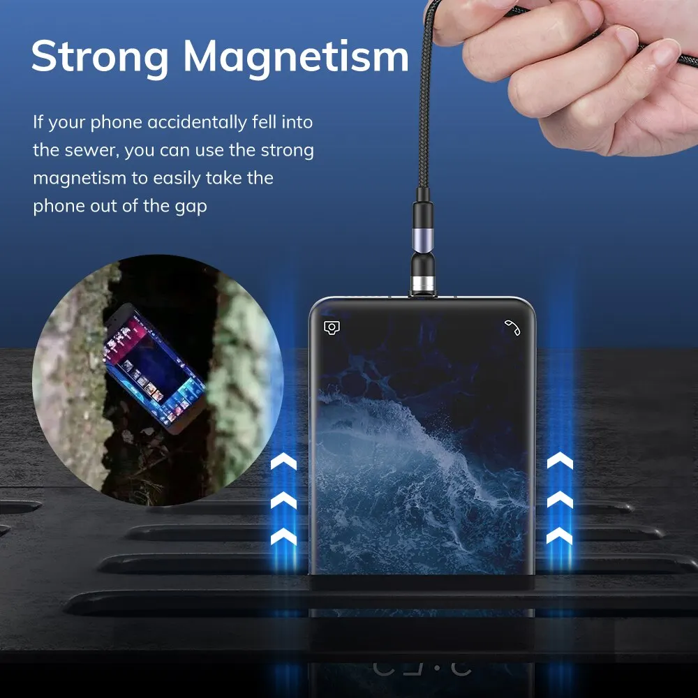 TOPK 마그네틱 충전 케이블, 540 회전 마이크로 USB C 타입 케이블, 마그네틱 휴대폰 충전기 케이블, 90 각도 커넥터, 3 in 1